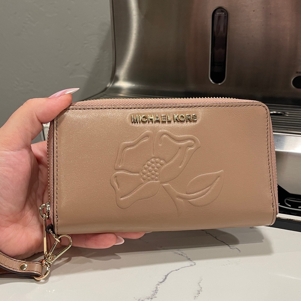 Michael Kors Tan Floral Embossed Wallet